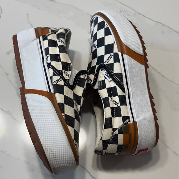 Vans Women's Checkered Slip-On Sneakers - Black, White, and Brown - Picture 12 of 15